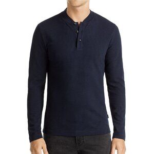 Hugo Boss Men's Long Sleeve BOSS Ribbed Jersey Henley Tee Shirt Slim Fit Blue L